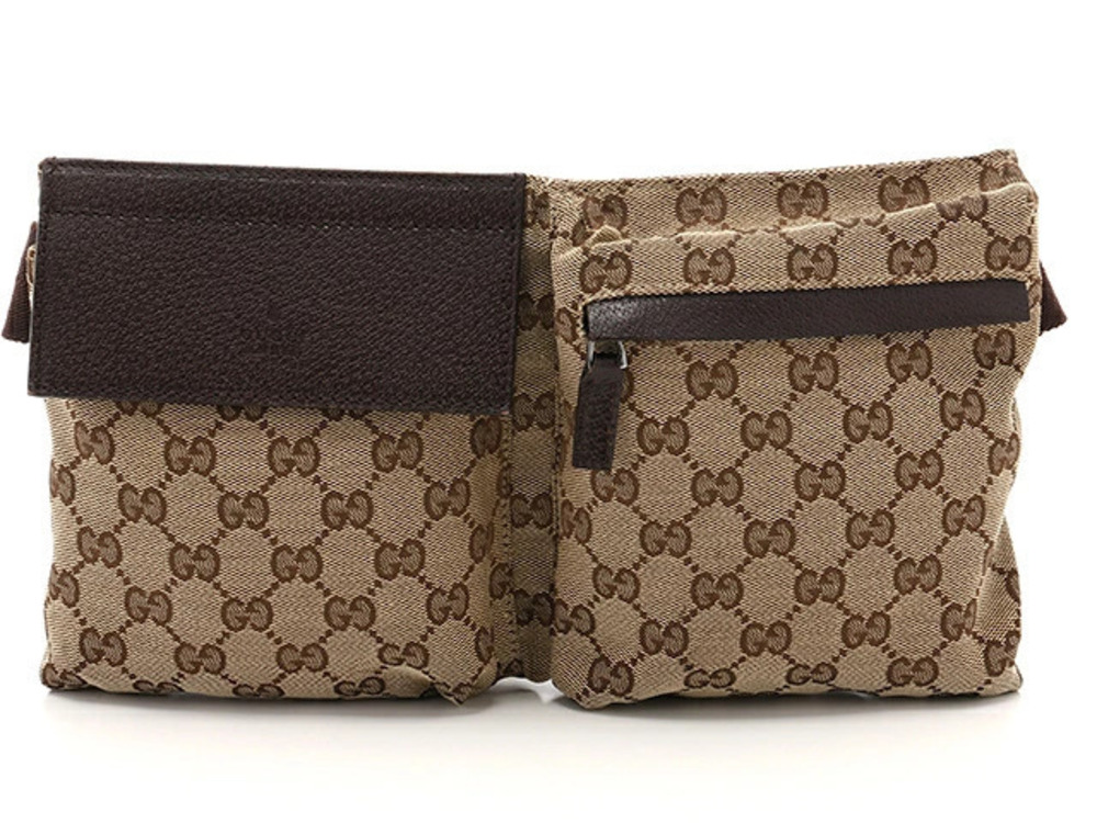 Gucci Waist Belt Crossbody bag GG canvas calfskin brown